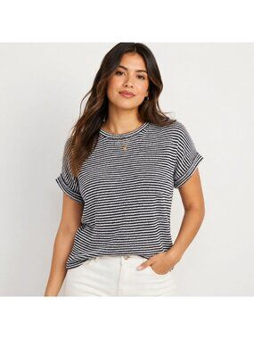 J. Crew Navy Cream Striped Short Sleeve Knit Sweater Top Preppy M